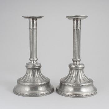 A PAIR OF GUSTAVIAN CANDLE-STICKS, pewter, Jacob Lemon, Stockholm 1783.