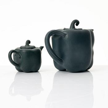 Two blue yixing 'Gonfu' teapots, China,1980s.
