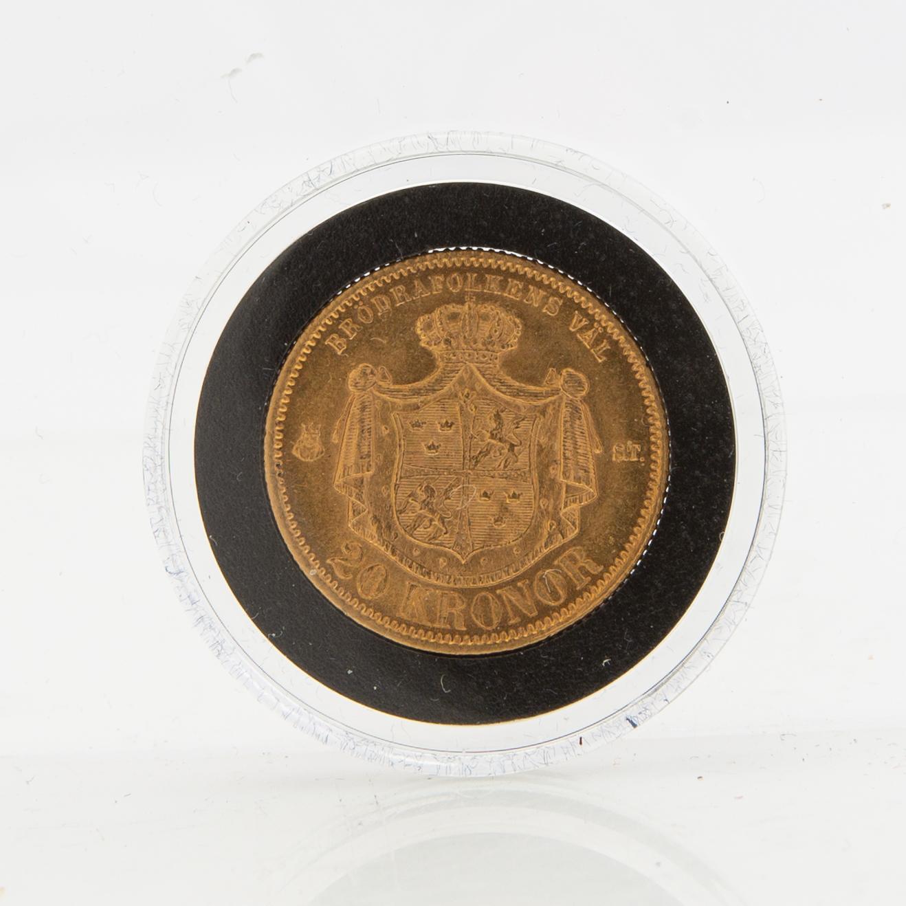 Guldmynt Sverige, Oscar II 20 kr, 1874.