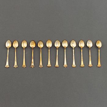 Skedar, 12 st, förgyllt silver och emalj, Norge, samt med svensk importstämpel.