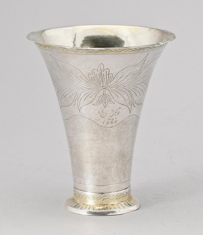 BÄGARE, silver, ej identifierad mästarstämpel, Larsson 1808. Ca 110 g.