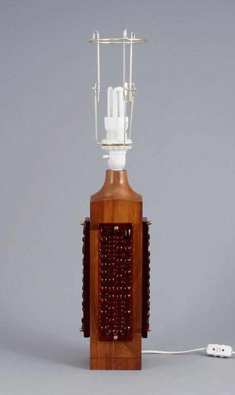 BORDLAMPA, teak och glas, 1960-tal.