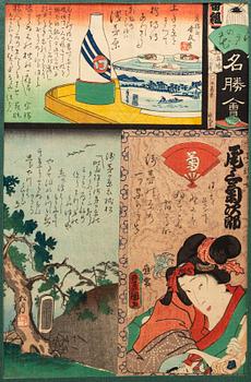 UTAGAWA KUNISADA, (1786–1864), four colored woodblock prints. Japan, 19th century.
