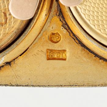 Pendant in gilded silver with two gold coins, 20 kr Oscar II 1875 and 5 rubles Nicholas II 1900.
