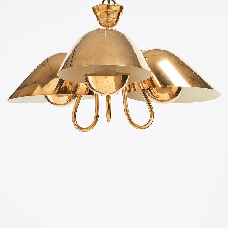 Carl-Axel Acking, a brass and white lacquered ceiling lamp for Bröderna Malmströms, Sweden 1940's.