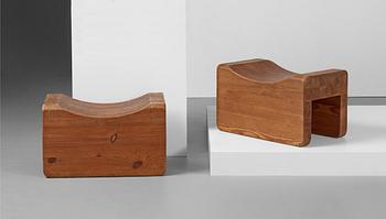 538. A pair of Axel Einar Hjorth pine stools, probably "Utö", Nordiska Kompaniet, Sweden 1930's.