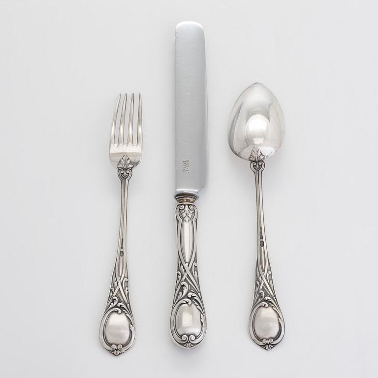A 34-piece Br. Grachev silver cutlery set, Imperial Warrant, Saint Petersburg, 1898.