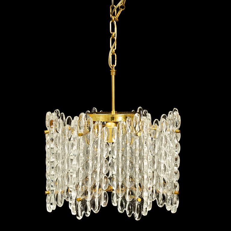 CARL FAGERLUND, a brass and glass ceiling lamp, from Orrefors.