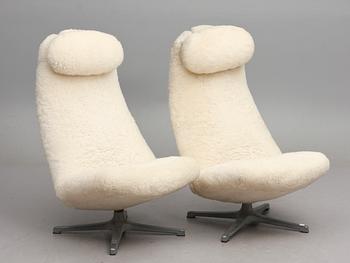 SNURRFÅTÖLJER, ett par. "Contourette Roto", Alf Svensson för Dux. 1960/70-tal.