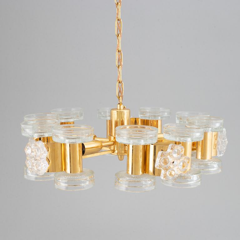 A brass and glass ceiling glass,  second half of 20th Century.