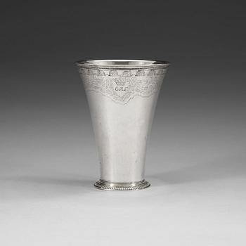 806. A Swedish 18th century parcel-gilt beaker, marks of Johan Pettersson Berg, Norrköping before 1759 (1727-1762 (-68).