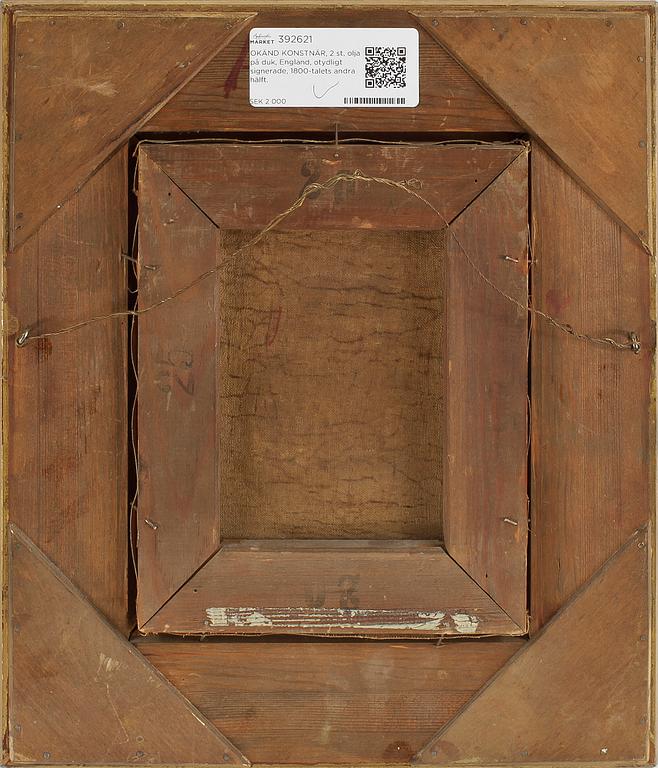 OKÄND KONSTNÄR, 2 st, olja på duk, England, otydligt signerade, 1800-talets andra hälft.