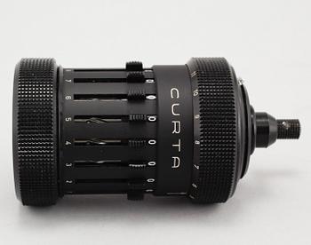 A Curta calculator, Type I, designed by Curt Herzstark för Cortina AG Mauren, Liechtenstein, made year 1965.