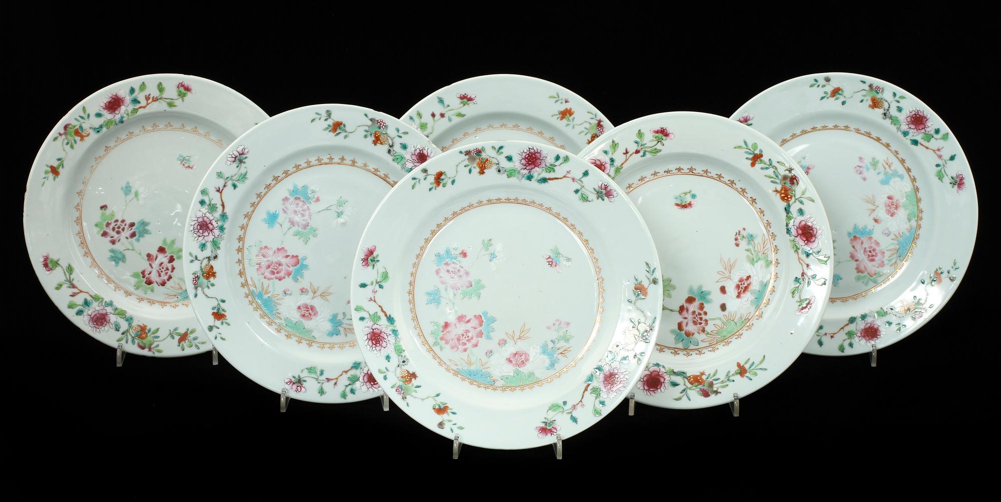 TALLRIKAR, 6 st, porslin, Kina, 1700-tal.