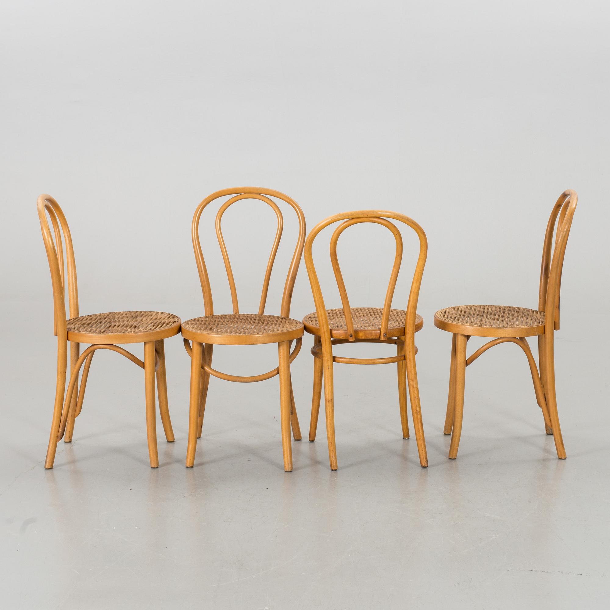 A SET OF 5 THONET STYLE CHAIRS AND 2 STOOLS, end of 20th century.