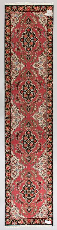 A runner, Tabriz part silk, so called 50 Radj. Ca. 400 x 90 cm.