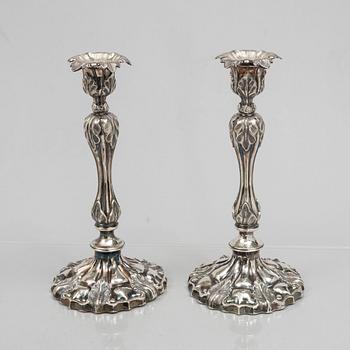 A Pair of Swedish Silver Candlesticks, mark of Gustaf Möllenborg, Stockholm 1848.