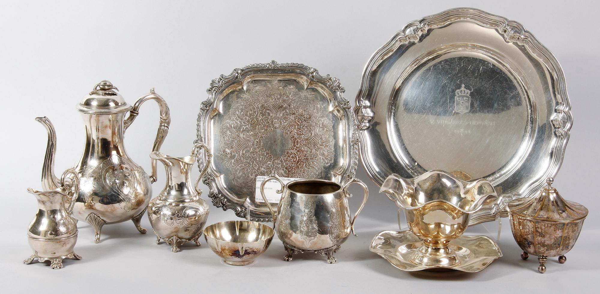 PARTI NYSILVER, 9 delar, 1800-1900-tal.