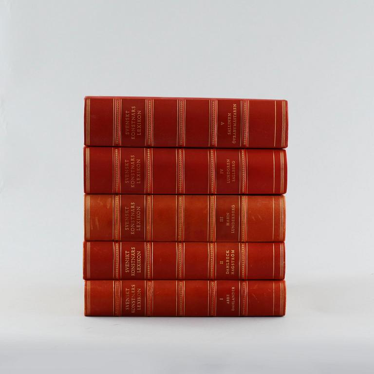 Five vol. of "Svenskt Konstnärslexikon", Gösta Lilja (red.), m.fl, Allhems förlag, Malmö, 1952 - 1967.
