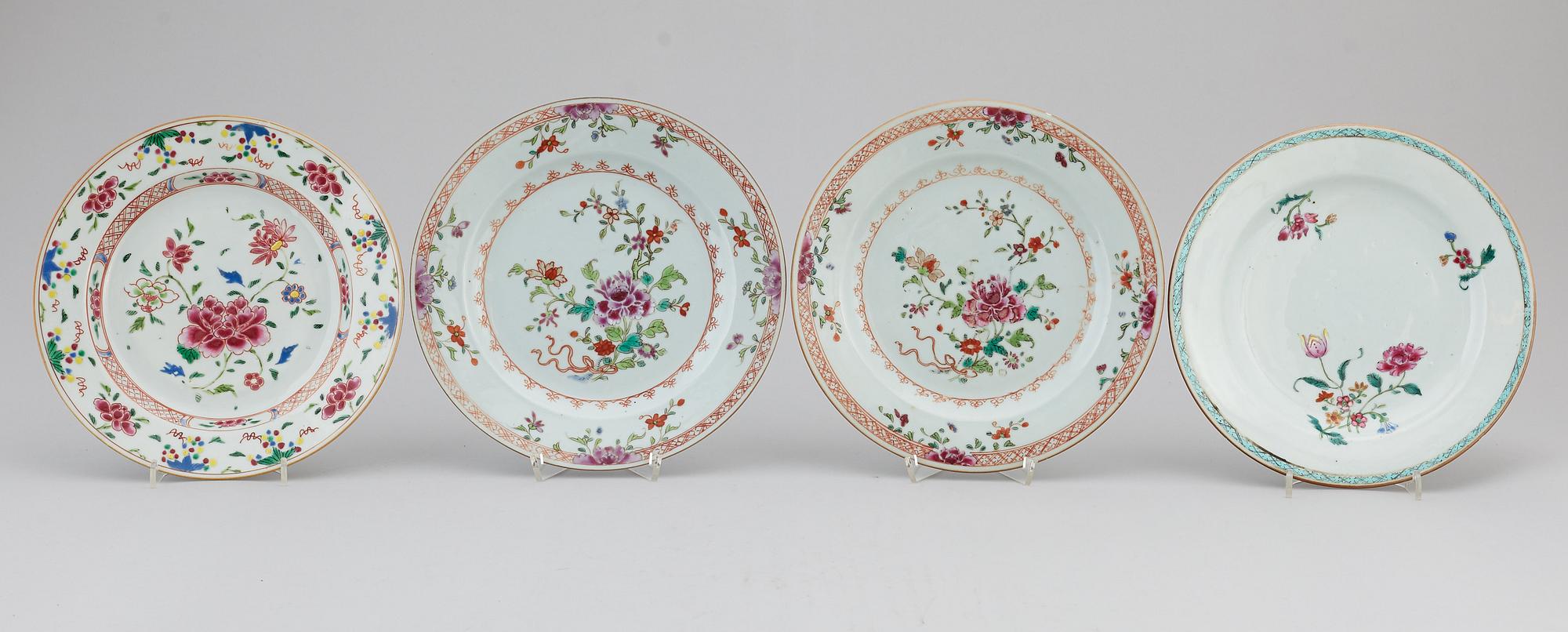 A group of 11 famille rose plates, Qing dynasty, Qianlong (1736-95).