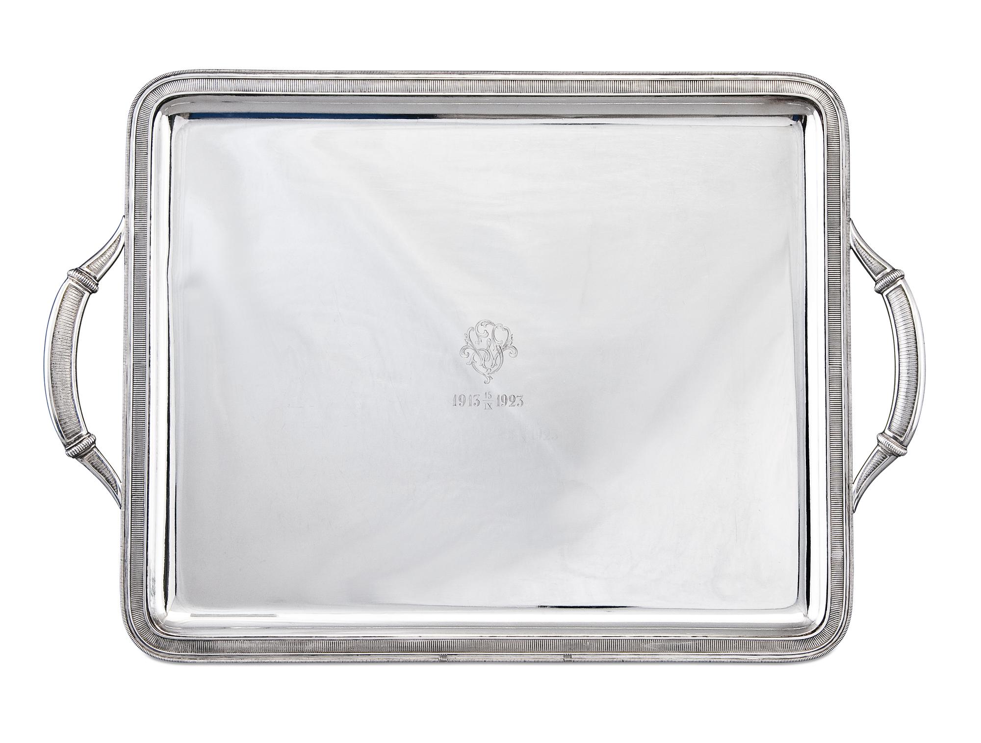 A SILVER TRAY, FABERGÉ.