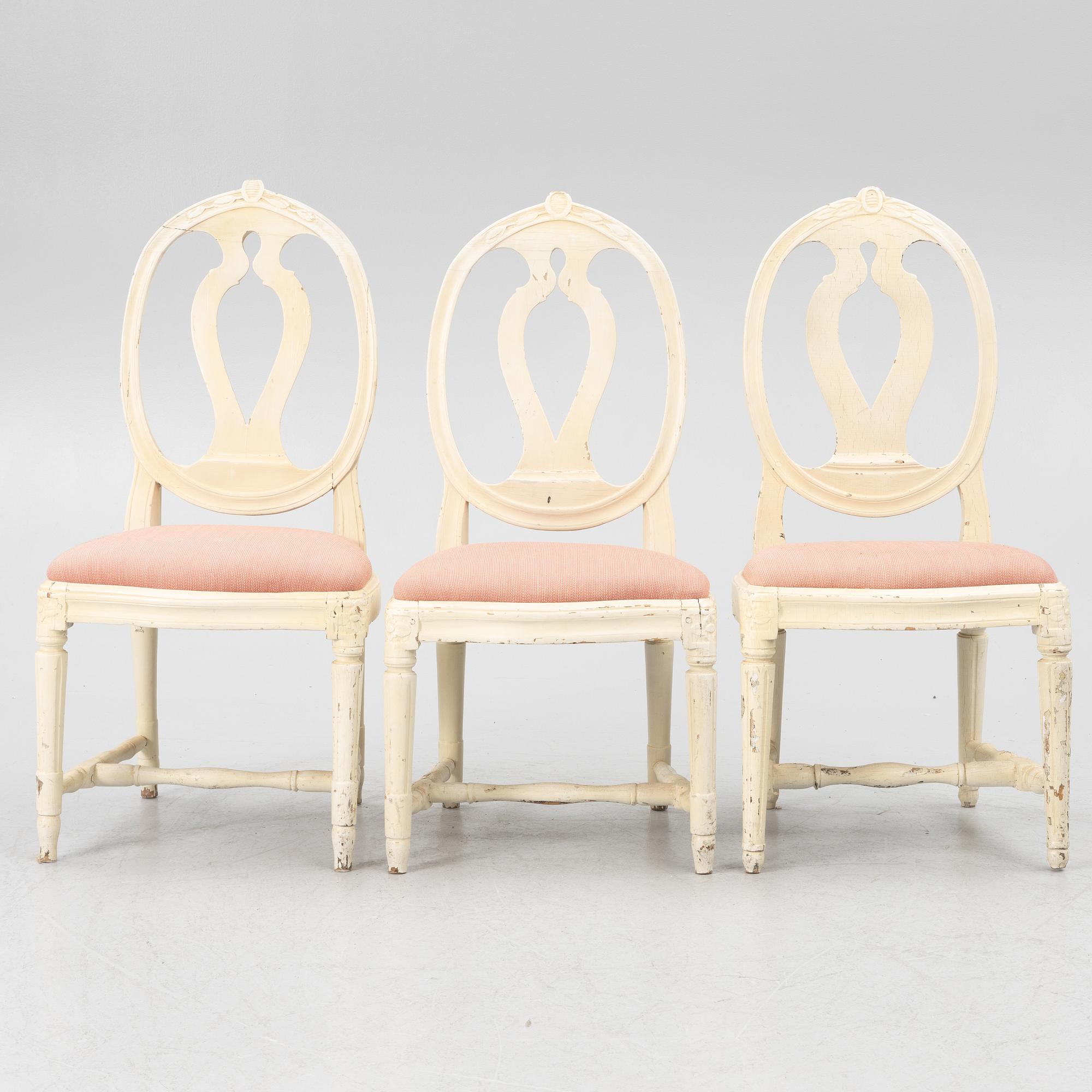 Three Gustavian chairs, late 18th Century.