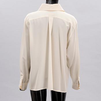 Two Chanel Crepe de Chine Cream Coloured Silk Blouses.