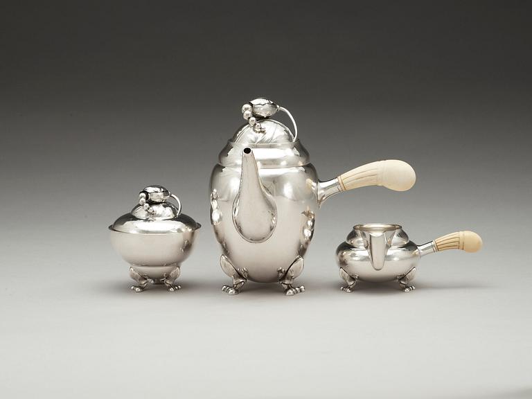 A Georg Jensen three pcs sterling coffee service, 'Blossom', Jensen & Wendel, Copenhagen 1945-51.