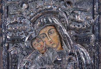 IKON MED RIZZA, silver, Ryssland, 1800/1900-tal.