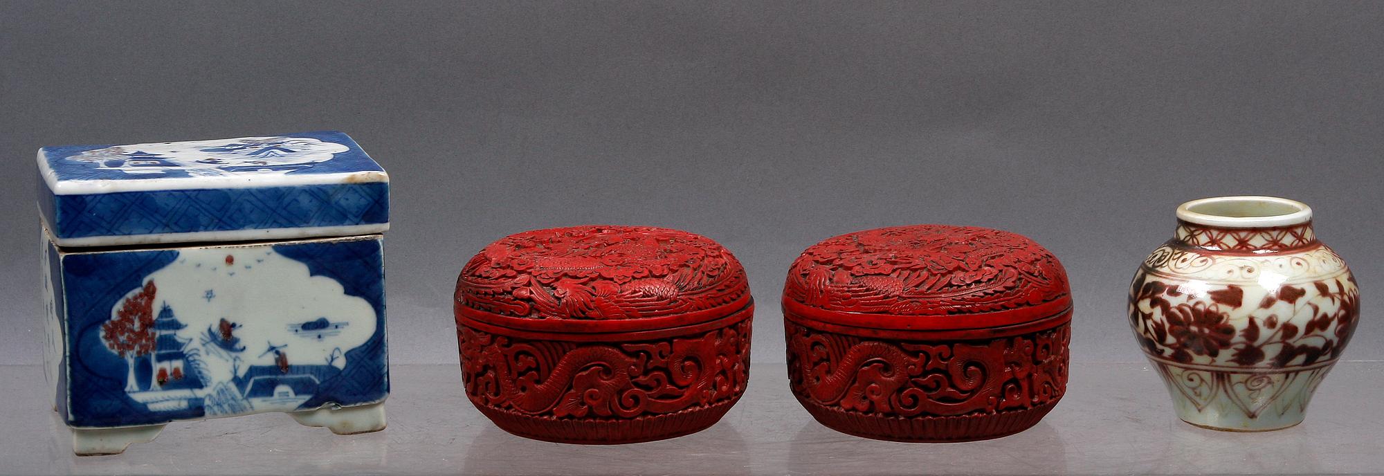 PARTI KINESISKT, 4 delar, porslin samt lack.