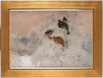 Bruno Liljefors, Winter landscape with black grouse.