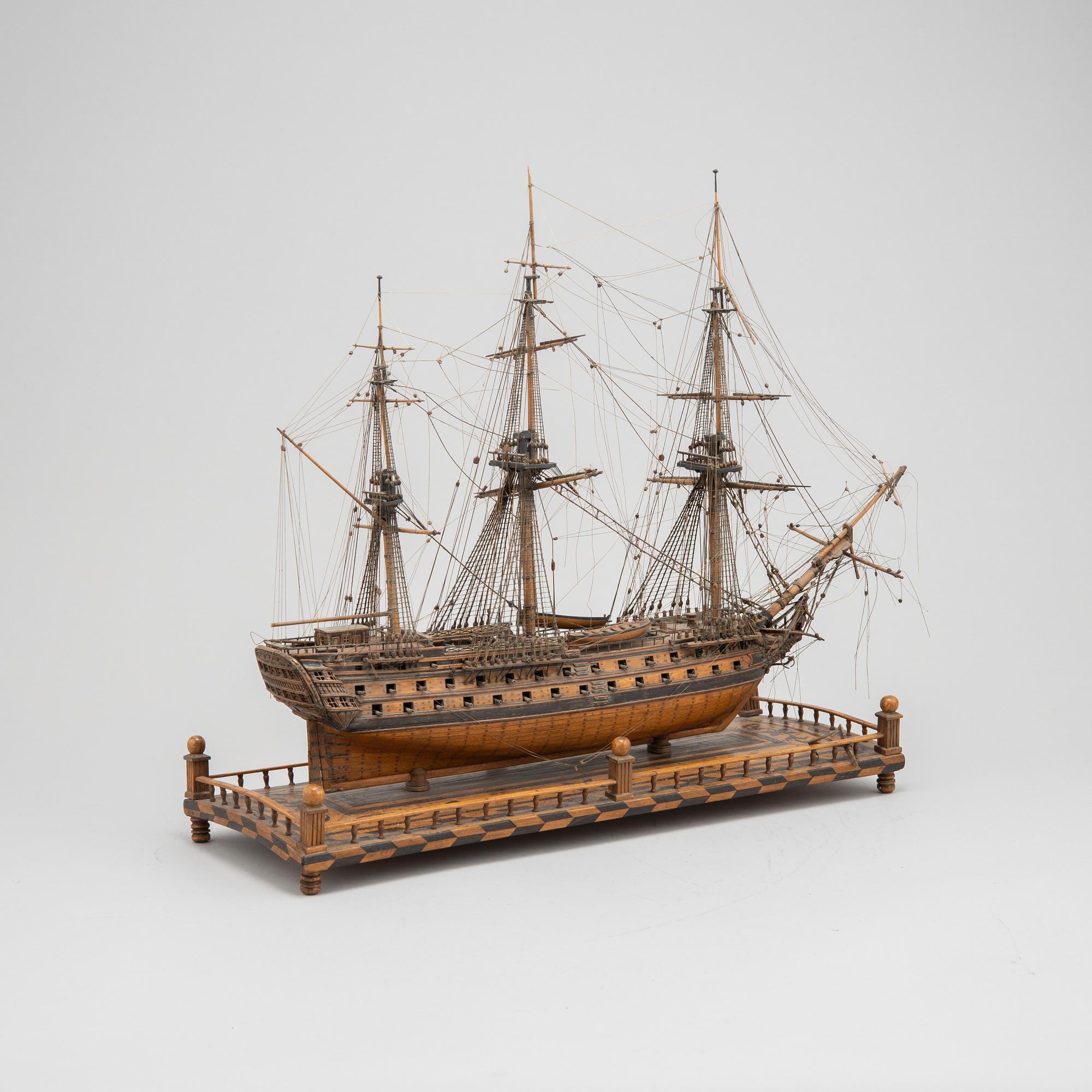 A 18th Century wooden ship model.