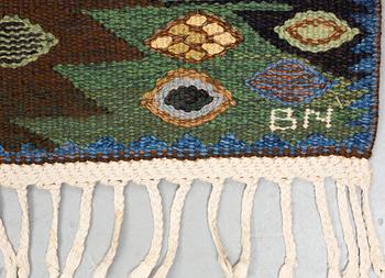 Barbro Nilsson, matto, "Tånga brun och grön", flat weave, ca 223 x 153-155 cm, signed AB MMF BN.