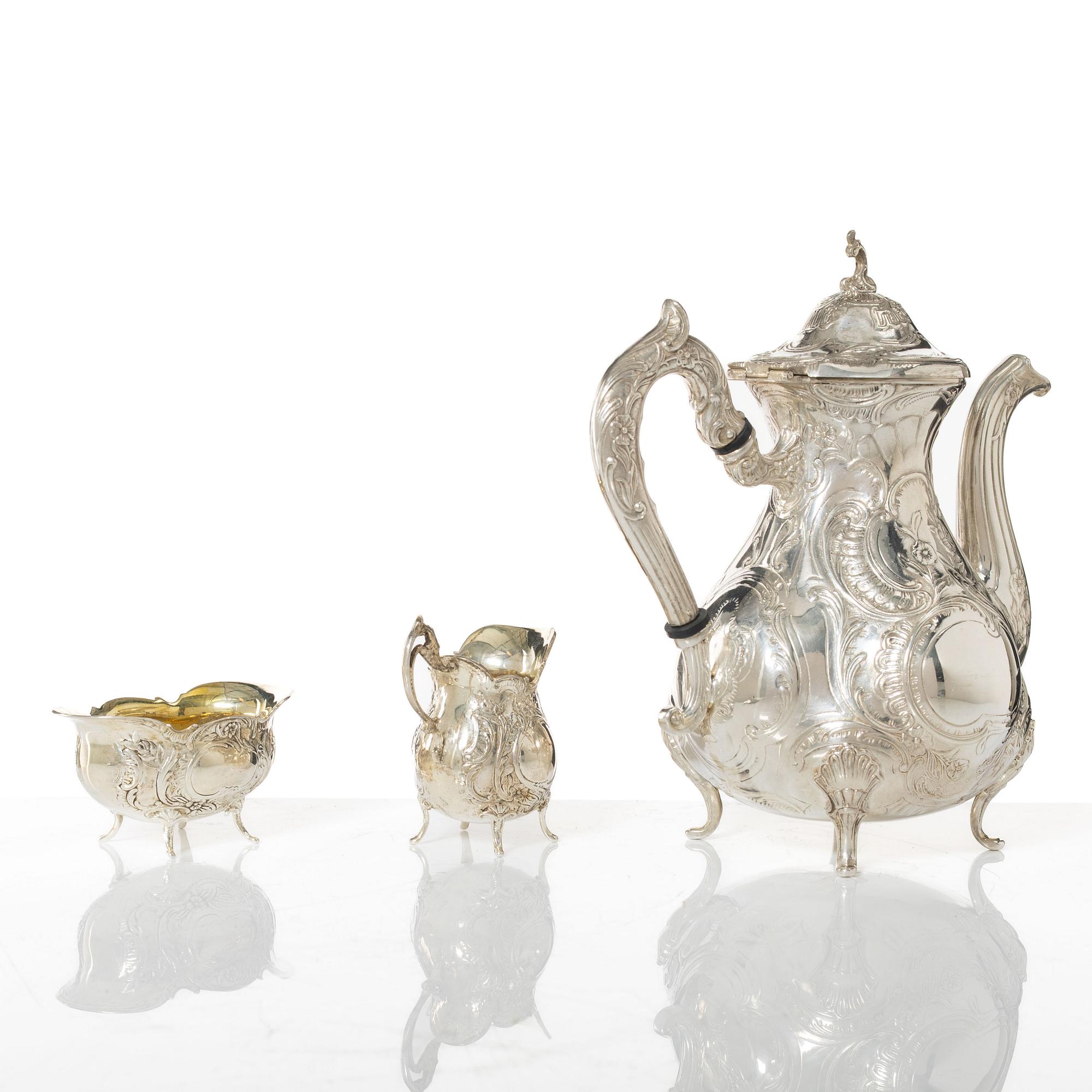 Kaffeservis, 4 delar, silver, GEWE, Malmö 1965-1970. Rokokostil.