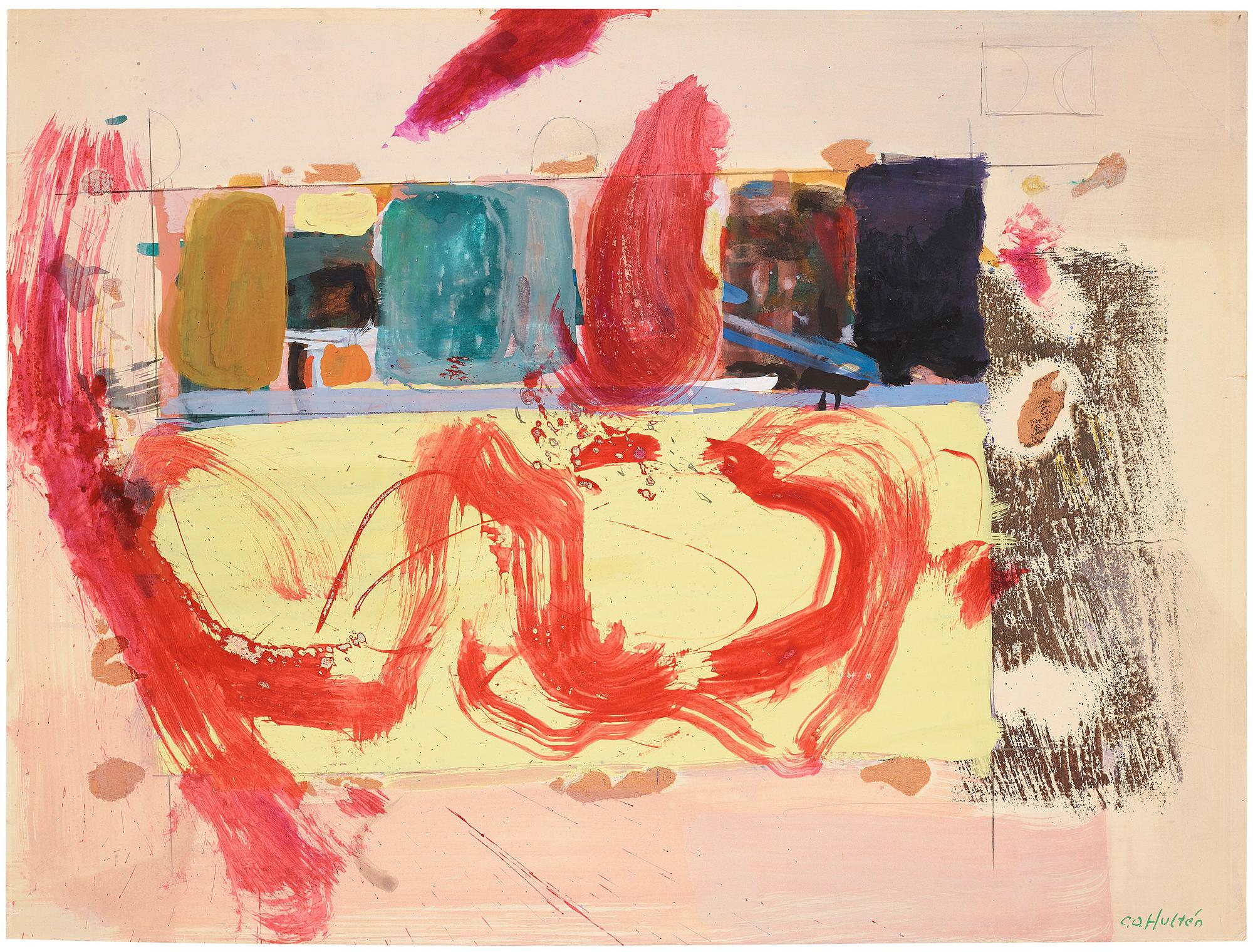 CO Hultén, gouache on cardboard, signed and executed 1961.