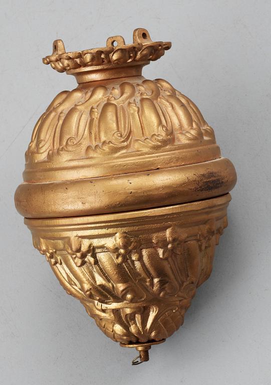 TAKKRONA, mässing samt majolika, Oscariansk, sent1800-tal. H 130.