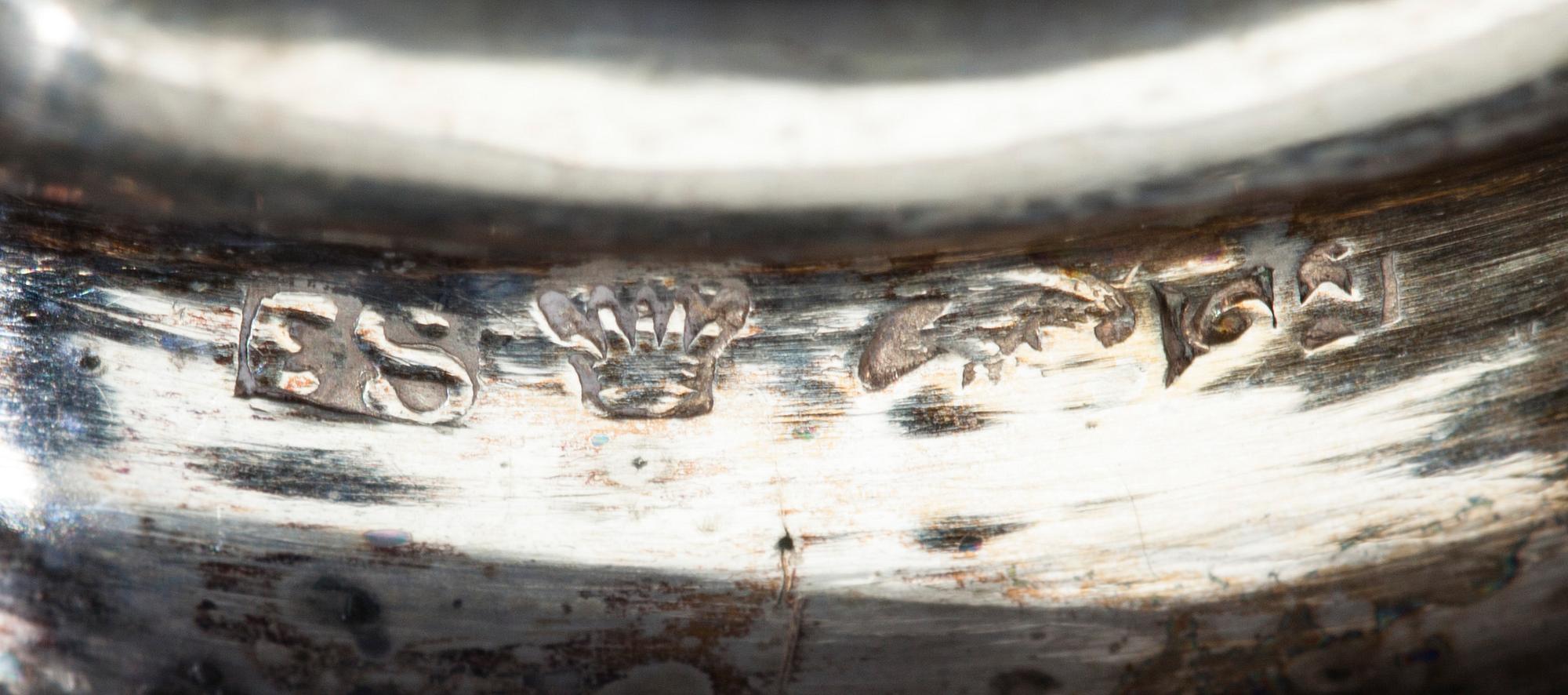 SALTKAR, ett par, silver, Helsingfors 1842, Fredrik Strömsten 1813-60.