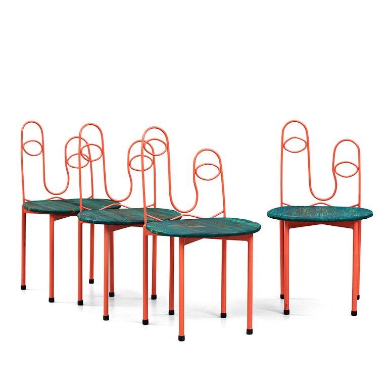 Fredrik Paulsen, Kristoffer Sundin and Simon Klenell, 4 chairs, made exclusively for the restaurant Omnipollo in Gothenburg Sweden, 2018.