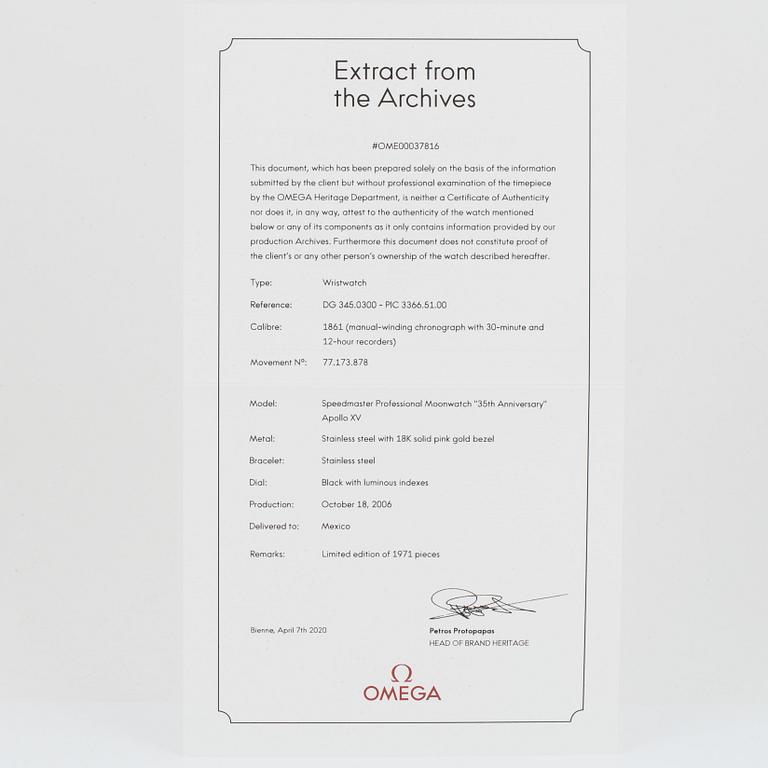 Omega, Speedmaster, kronograf, "35th Anniversary of Apollo XV".