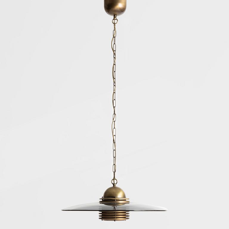 Jan-Eskil Eskilsson, ceiling lamp, smoke-coloured glass and brass, Belid, late 20th century.