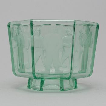 BOWL, glass, "Seitsemän veljestä"(Seven brothers). Riihimäki Lasi, 1930/40's.