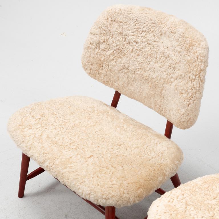 Alf Svensson, a pair of 'TeVe' easy chairs with new sheepskin upholstery, 1950s.