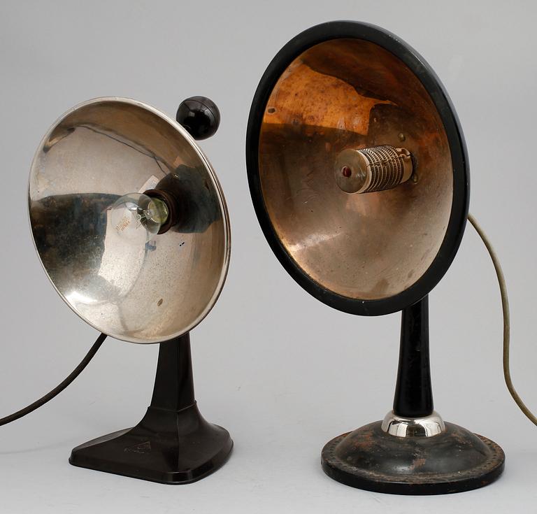 BORDSLAMPA SAMT VÄRMELAMPA, industridesign, 1900-talets första hälft.