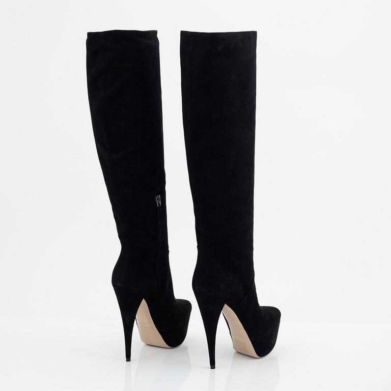 Miu Miu, a pair of black suede stiletto boots, size 36 1/2.