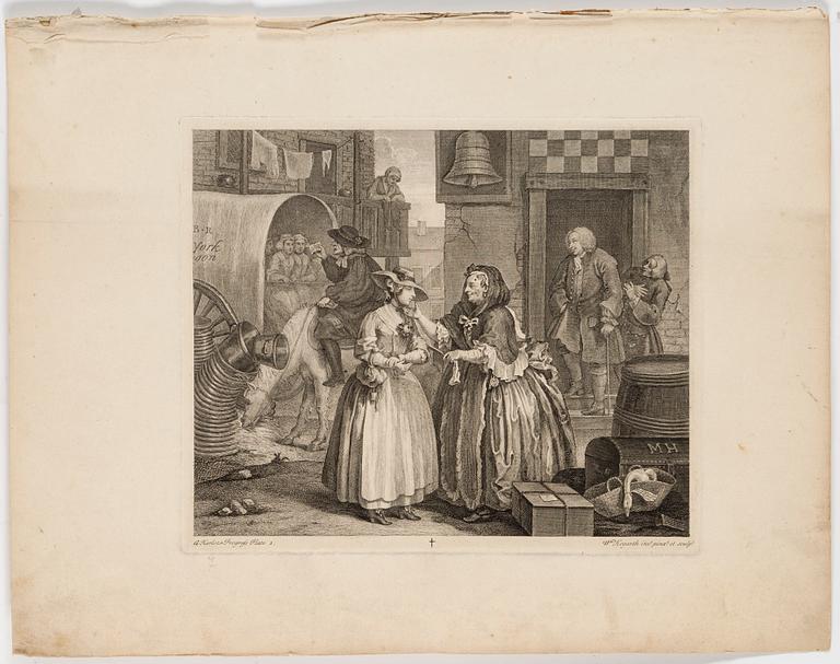 WILLIAM HOGARTH, six copper engravings "A Harlot's Progress", plate 1-6.