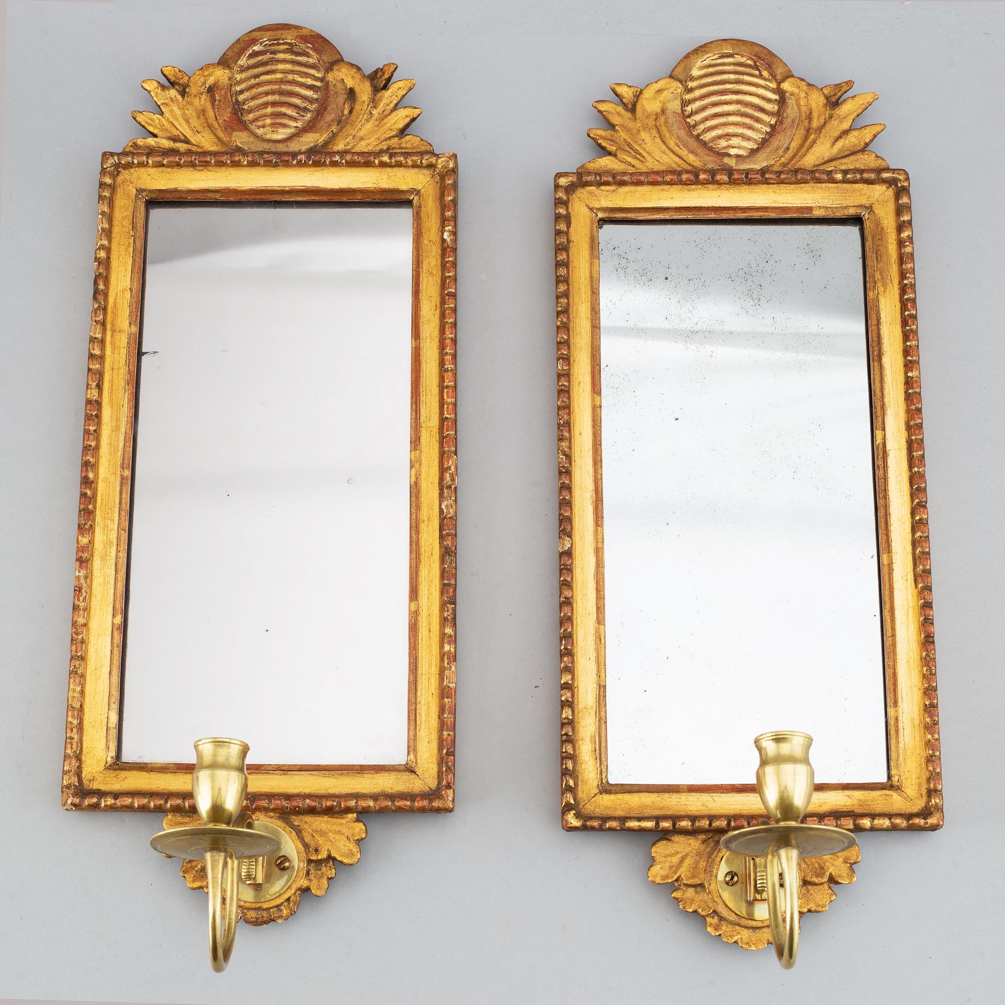 Spegellampetter, ett par, gustaviansk stil, 1800-talets slut.