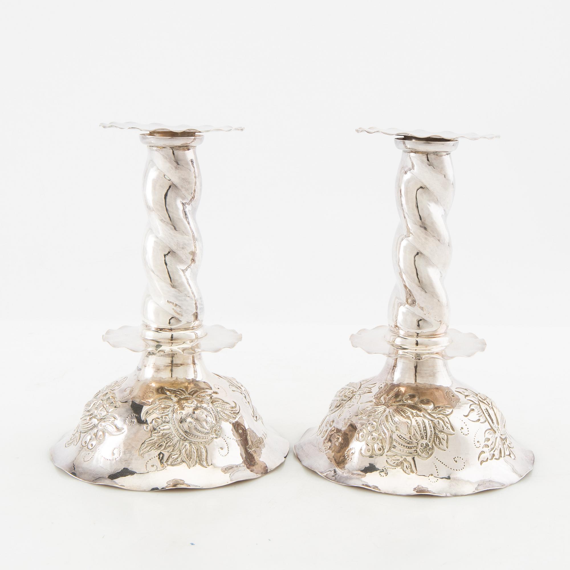 Candelabras, a pair, Baroque-style silver, GAB Stockholm 1947.