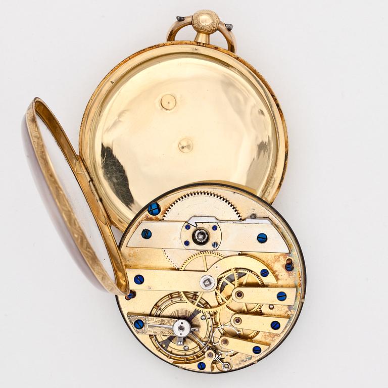 A gold ancre pocket watch, Moulinir, Genève, c. 1900.