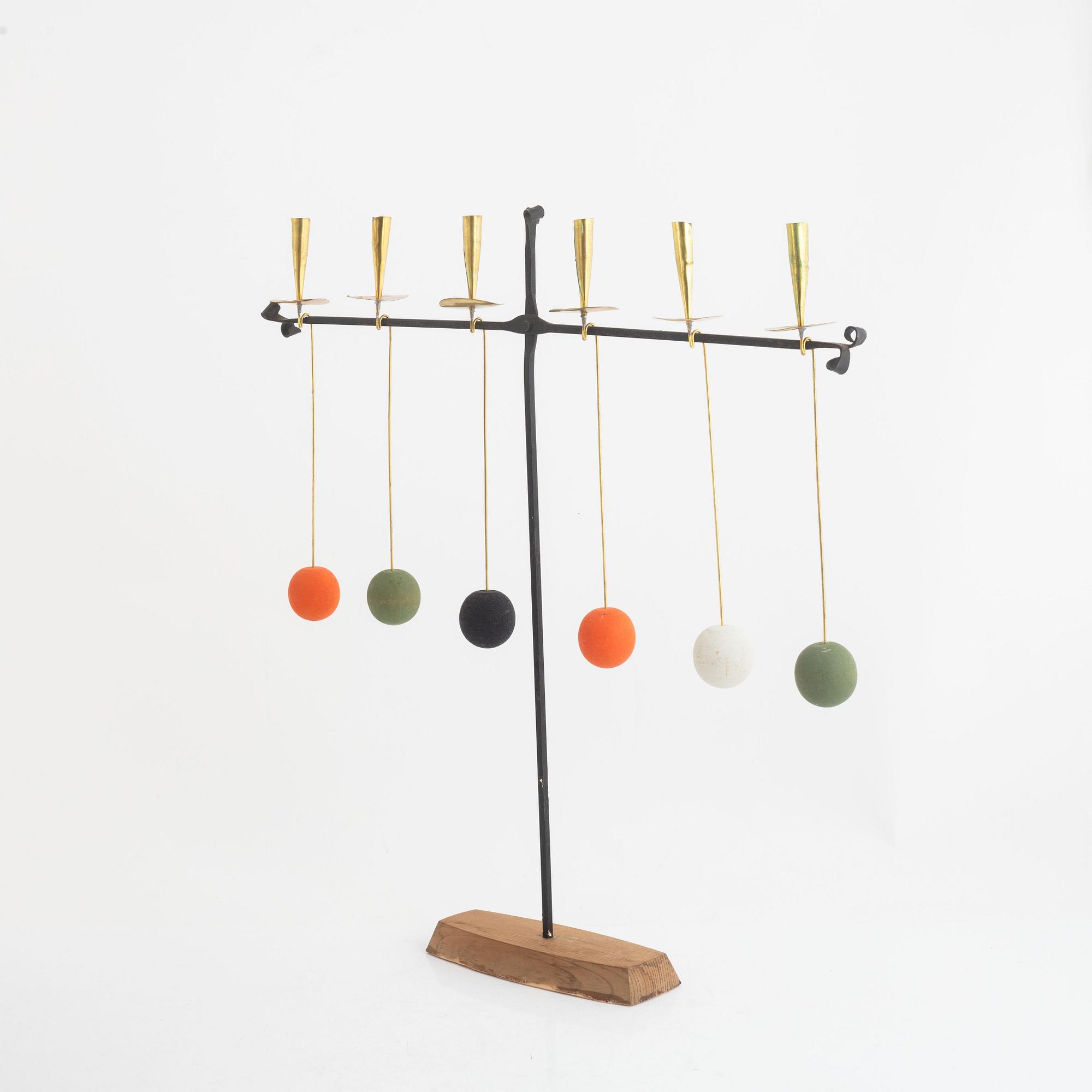 Thomas Hellström, a wrought iron and brass candelabrum from THO Hantverk Rättvik, Bleckogården, 1950's.