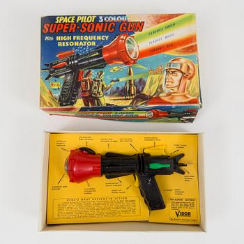 A "Super Sonic Gun" and "Dan Dare Rocket Gun" by Merit Toys, England, 1950s.